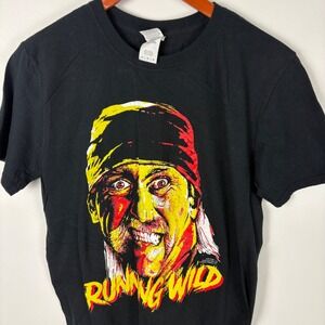 Hulk Hogan Running Wild T Shirt Black Wrestling Tee Medium Gildan Softstyle‎
